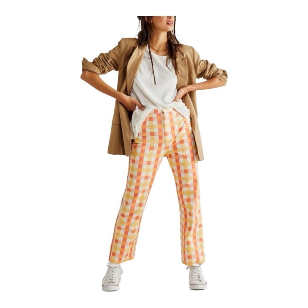 Free People Shes All That Plaid Crop High Waist Pants New With Tags